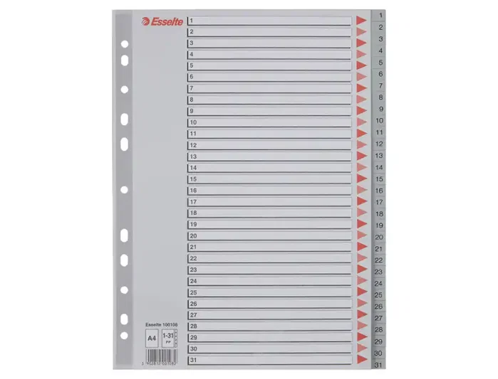 Esselte Índice Numérico 1-31 Multitaladro Gris A4 Esselte Índice Numérico 1-31 Multitaladro Gris A4