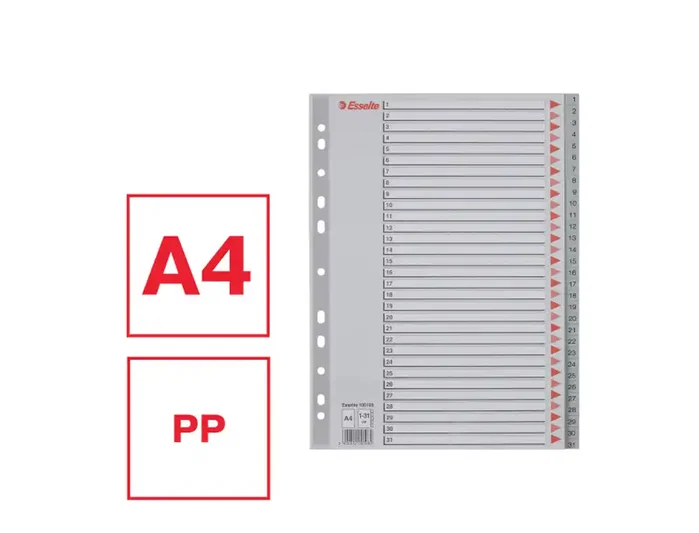 Esselte Índice Numérico 1-31 Multitaladro Gris A4 Esselte Índice Numérico 1-31 Multitaladro Gris A4