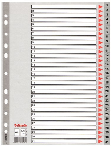 Esselte Índice Numérico 1-31 Multitaladro Gris A4 Esselte Índice Numérico 1-31 Multitaladro Gris A4