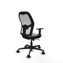 Silla de oficina Jorquera con mecanismo Sincro tapizada con Similpiel color Gris y malla color Blanco. Equipada con lumbar 1D, Brazos 1D y Ruedas 65mm nailon