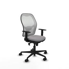 Silla de oficina Jorquera con mecanismo Sincro tapizada con Similpiel color Gris y malla color Blanco. Equipada con lumbar 1D, Brazos 1D y Ruedas 65mm nailon