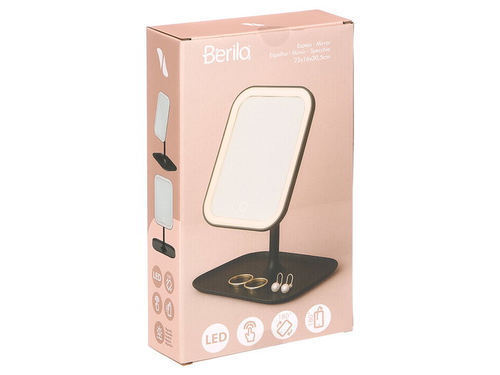 Berilo Espejo LED Negro 29 x 16.5 x 6 cm Plástico ABS Vidrio (Set de 12)