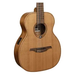 LAG Guitarra Acústica Escapade Nylon A/E- Natural Travel Clásica Electrocústica, Tapa Cedro Rojo Macizo, Acabado Satinado