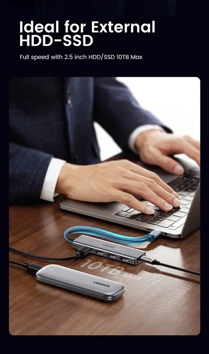 UGREEN Concentrador USB-C a 4 Puertos USB 3.0 Gris 70336 UGREEN Concentrador USB-C a 4 Puertos USB 3.0 Gris 70336