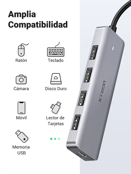 UGREEN Concentrador USB-C a 4 Puertos USB 3.0 Gris 70336 UGREEN Concentrador USB-C a 4 Puertos USB 3.0 Gris 70336