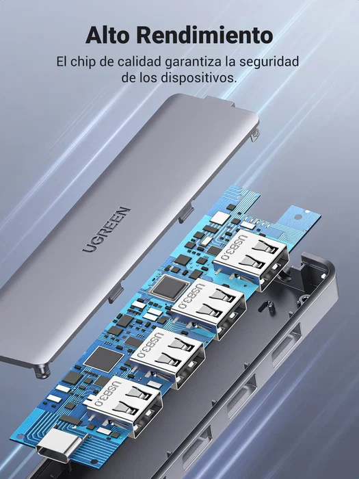 UGREEN Concentrador USB-C a 4 Puertos USB 3.0 Gris 70336 UGREEN Concentrador USB-C a 4 Puertos USB 3.0 Gris 70336