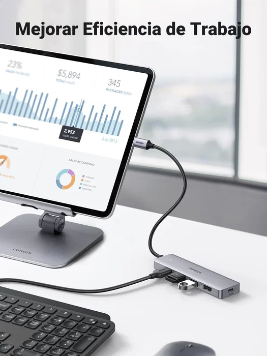 UGREEN Concentrador USB-C a 4 Puertos USB 3.0 Gris 70336 UGREEN Concentrador USB-C a 4 Puertos USB 3.0 Gris 70336