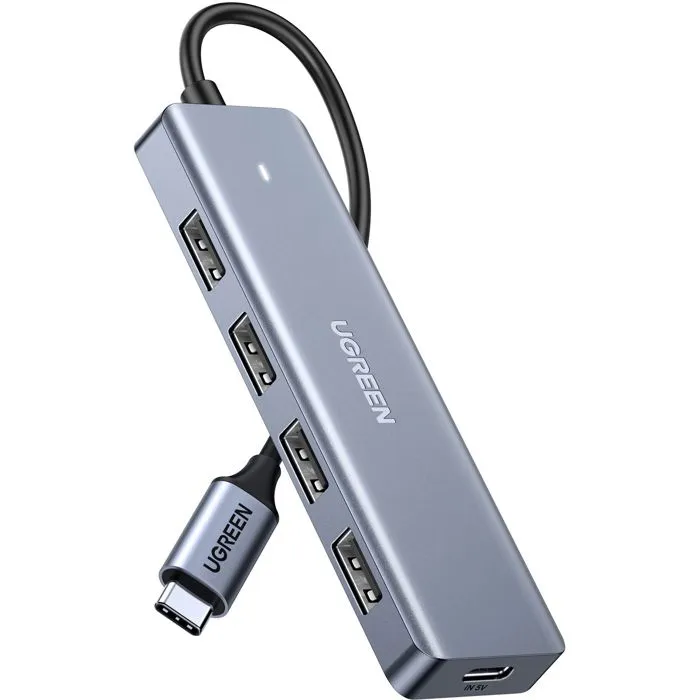 UGREEN Concentrador USB 4 Puertos USB 3.0 + USB-C - Gris UGREEN Concentrador USB 4 Puertos USB 3.0 + USB-C - Gris