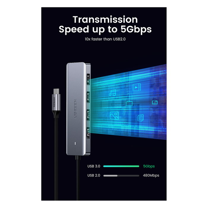 Ugreen HUB USB-C a 4 Puertos USB 3.2 Gen 1 (70336)