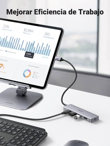 UGREEN 70336 Hub USB C a 4 Puertos USB 3.0 (5 Gbps), Compatible con Type-C, 4 Puertos USB 3.2 Gen 1 para Portátil y Otros Dispositivos, Color Negro