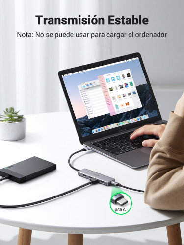 UGREEN 70336 Hub USB C a 4 Puertos USB 3.0 (5 Gbps), Compatible con Type-C, 4 Puertos USB 3.2 Gen 1 para Portátil y Otros Dispositivos, Color Negro