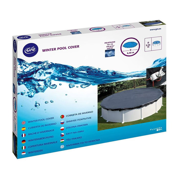 Gre Cubierta de Invierno para Piscina Redonda Ø440 cm (Apto Ø350 cm) - Cobertor de Polietileno 120 g/m² Anti-UV Negro con Cable de Acero Gre Cubierta de Invierno para Piscina Redonda Ø440 cm (Apto Ø350 cm) - Cobertor de Polietileno 120 g/m² Anti-UV Negro con Cable de Acero