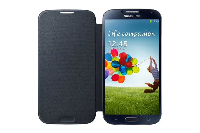 Samsung Flip Cover Sustituta Funda Libro Marrón para Galaxy S4, Modelo EF-FI950B, Protección de Pantalla