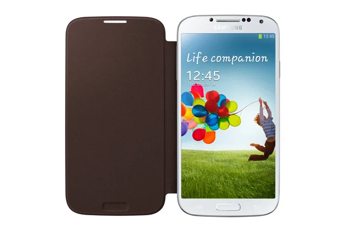 Samsung Flip Cover Sustituta Funda Libro Marrón para Galaxy S4, Modelo EF-FI950B, Protección de Pantalla