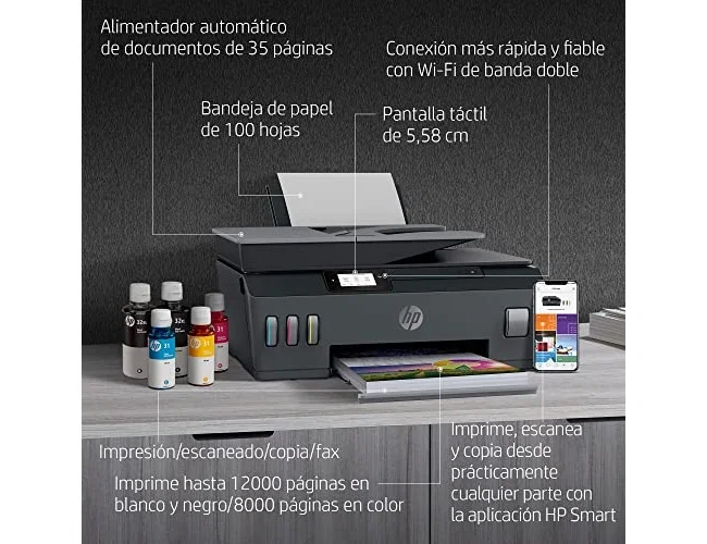 HP Smart Tank Plus 655 Multifunción A4 con WiFi, Bluetooth y ADF, Negro HP Smart Tank Plus 655 Multifunción A4 con WiFi, Bluetooth y ADF, Negro