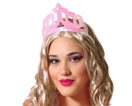 Diadema Tiara Princesa Rosa Brillante