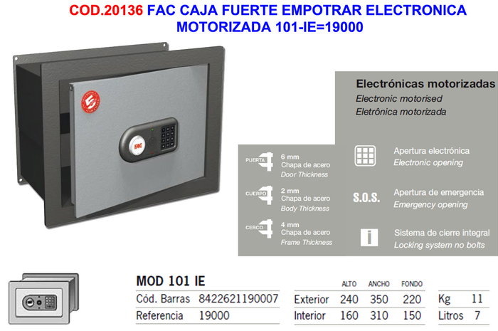 Caja fuerte para empotrar electrónica motorizada 101-IE Caja fuerte para empotrar electrónica motorizada 101-IE