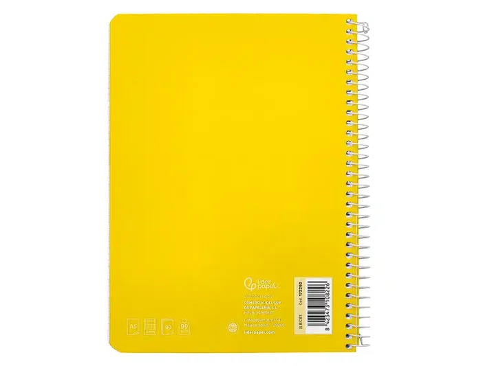 Liderpapel Cuaderno espiral A5 Witty tapa dura amarillo 80h 90gr cuadro 4mm Liderpapel Cuaderno espiral A5 Witty tapa dura amarillo 80h 90gr cuadro 4mm