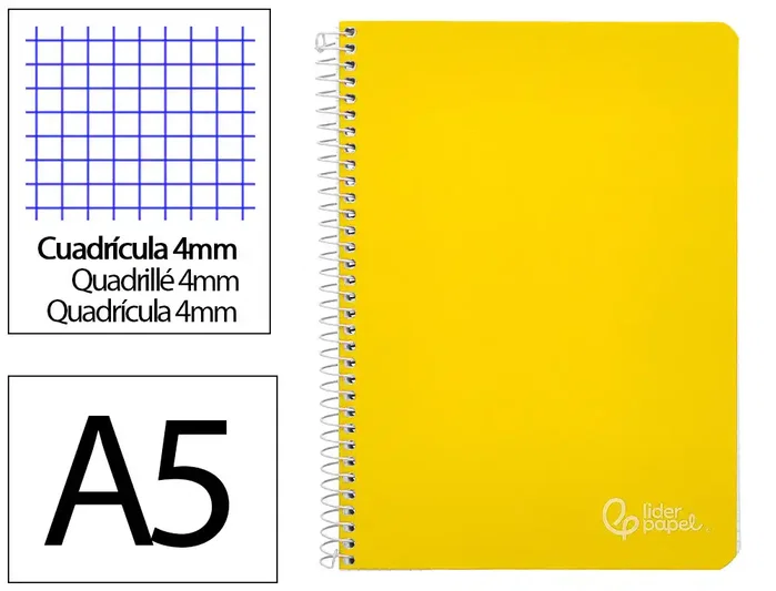 Liderpapel Cuaderno espiral A5 Witty tapa dura amarillo 80h 90gr cuadro 4mm Liderpapel Cuaderno espiral A5 Witty tapa dura amarillo 80h 90gr cuadro 4mm