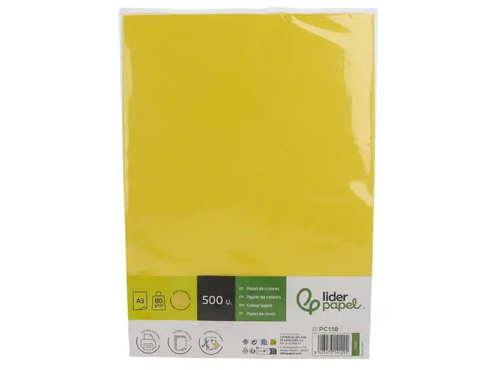 Liderpapel Papel de color Din A3 Amarillo intenso 80 g Liderpapel Papel de color Din A3 Amarillo intenso 80 g