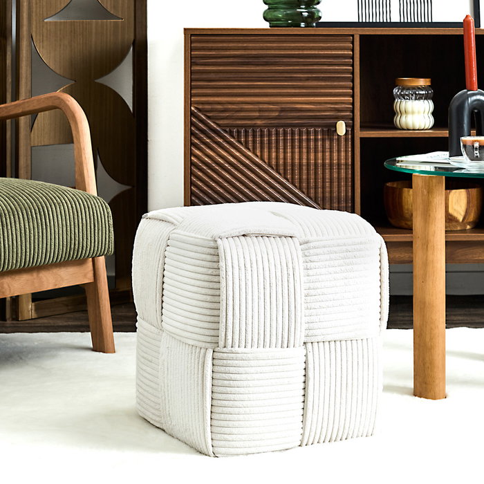 Home Deco Factory Puf Trenzado Beige Colección Cocooning - Banco o Taburete de Madera