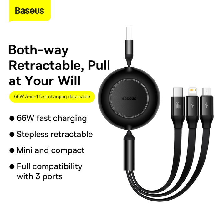 Baseus Bright Mirror 2 Series Cable de Datos Retráctil 66W 1,1m Negro