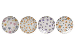DKD Home Decor Platos Llanos de Porcelana Flores Shengda, Surtido de 4 Diseños