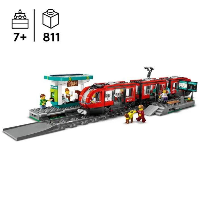 LEGO 60423 Tranvía y Estación del Centro de la Ciudad, Vehículo para Niños a Partir de 7 Años