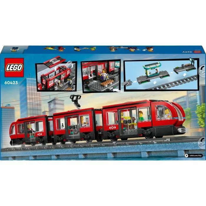 LEGO 60423 Tranvía y Estación del Centro de la Ciudad, Vehículo para Niños a Partir de 7 Años