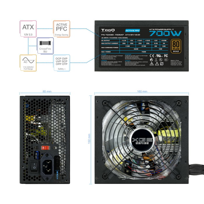 Tooq Fuente de Alimentación Gaming XGE II 700W 80 PLUS Bronze Negro