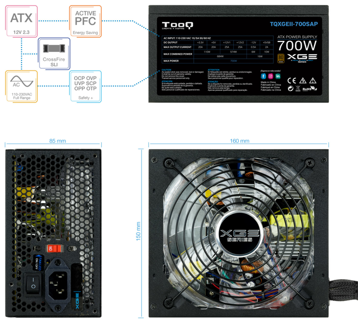 Tooq Fuente de Alimentación Gaming XGE II 700W 80 PLUS Bronze Negro