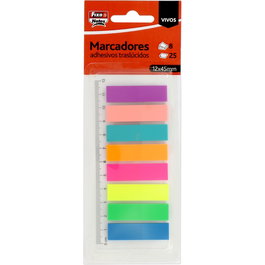 FIXO Banderitas Adhesivas Notas Traslúcidas Surtidas 12x45mm con Regla Pack de 24
