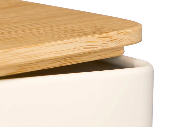 Kinvara Tarro Cuadrado Tapa Bambú Crema Metal Acero Bambú 14 x 14 x 16 cm (Set de 12)