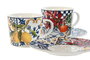 DKD Home Decor Taza Set Plato Moderno Porcelana Azul Amarillo 220ml (6 Unidades) 15.5 x 1.7 x 15.5 cm