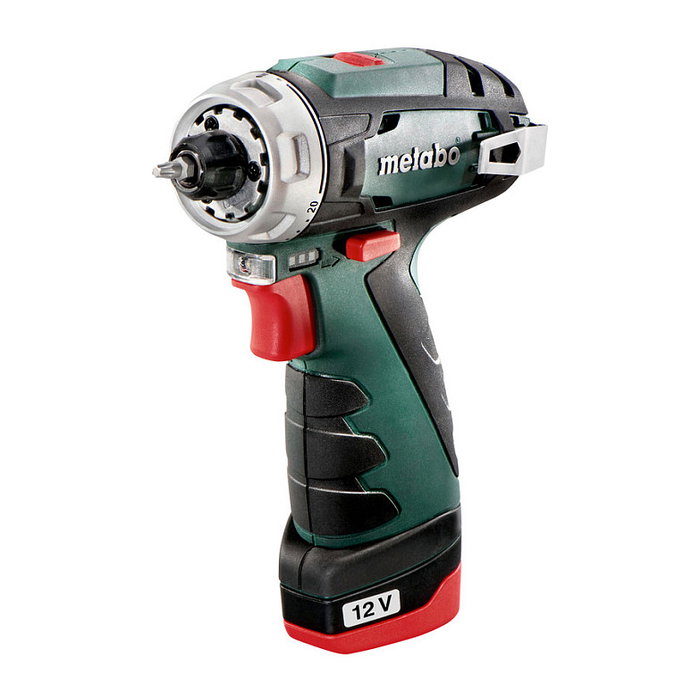 Metabo PowerMaxx BS Basic Taladro Percutor Atornillador 12V, 1400 RPM, Par 34 Nm, Bateria 2 Ah Incluida, Para Madera (1.8 cm) y Acero (1 cm)