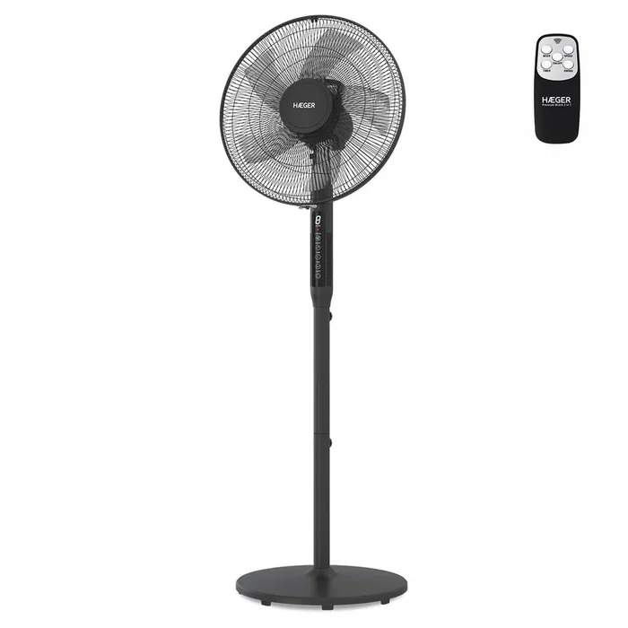 Haeger SF-16R.013A Ventilador de Piso y Mesa Digital con Control Inalámbrico, 45 cm, 3504 m³/h, 3 Velocidades, Pantalla LCD, Negro