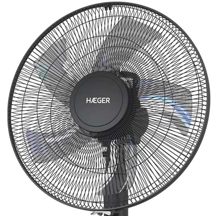 Haeger SF-16R.013A Ventilador de Piso y Mesa Digital con Control Inalámbrico, 45 cm, 3504 m³/h, 3 Velocidades, Pantalla LCD, Negro