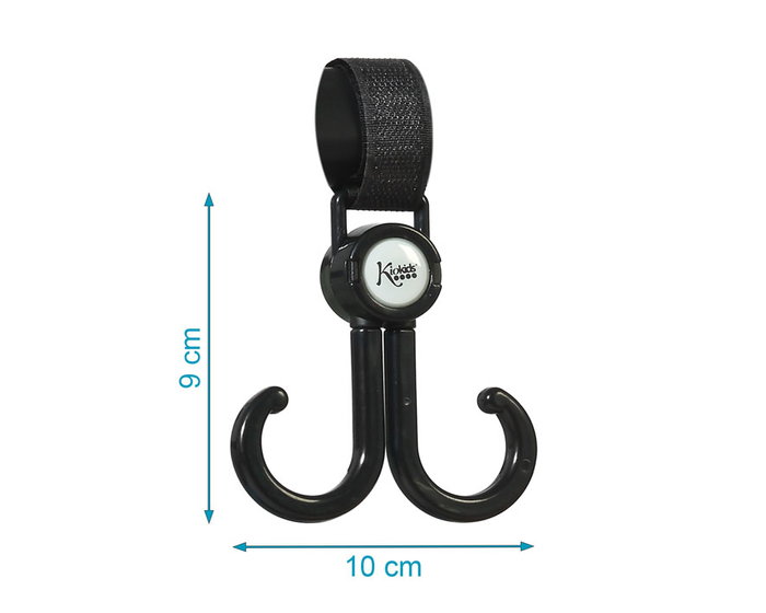 KioKids Ganchos Dobles para Carrito con Velcro - Set de 2 Unidades Negros para Colgar Bolsas