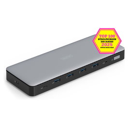 Digitus Estación de Acoplamiento USB-C 13 Puertos, 3xHDMI, 2xDisplayPort, USB-A/C, RJ45 Ethernet Gigabit, Salida Audio, 4K 60Hz, 10Gbps, Plug and Play, Color Negro/Gris