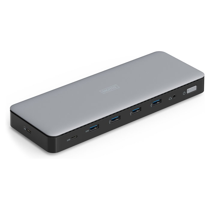 Digitus Estación de Acoplamiento USB-C 13 Puertos, 3xHDMI, 2xDisplayPort, USB-A/C, RJ45 Ethernet Gigabit, Salida Audio, 4K 60Hz, 10Gbps, Plug and Play, Color Negro/Gris