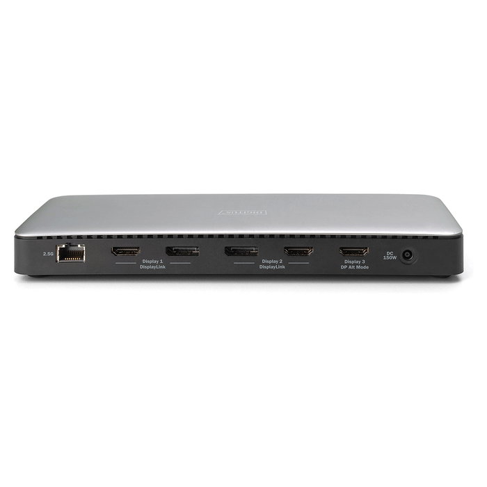 Digitus Estación de Acoplamiento USB-C 13 Puertos, 3xHDMI, 2xDisplayPort, USB-A/C, RJ45 Ethernet Gigabit, Salida Audio, 4K 60Hz, 10Gbps, Plug and Play, Color Negro/Gris