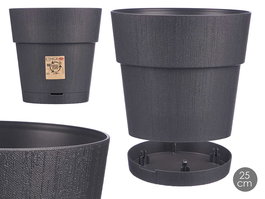 Stefanplast Maceta Plástico Ethica 25 cm Antracita con Reserva de Agua 7.5L Fabricada con 100% Plástico Reciclado (Set de 6)