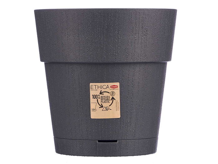 Stefanplast Maceta Plástico Ethica 25 cm Antracita con Reserva de Agua 7.5L Fabricada con 100% Plástico Reciclado (Set de 6)