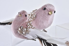 DKD Home Decor Figura Navidad Alpina Pájaro Rosa Negro Poliéster 25 cm