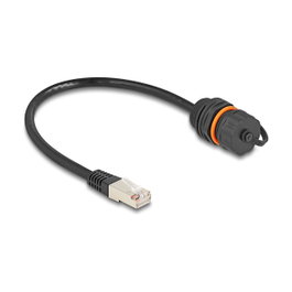DeLOCK Cable de red RJ45 macho a hembra Cat.6A con rosca M20 e IP68, 25 cm, Negro