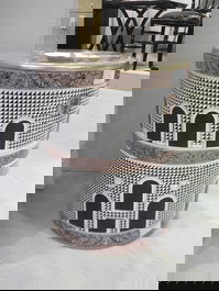 DKD Home Decor Mesita Auxiliar Jing door Multicolor Blanco Porcelana 33 x 42.5 x 33 cm