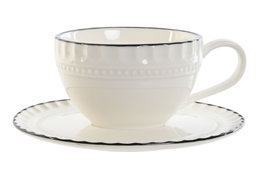 DKD Home Decor Conjunto de Taza y Platillo de Porcelana Blanco Lovin White 24
