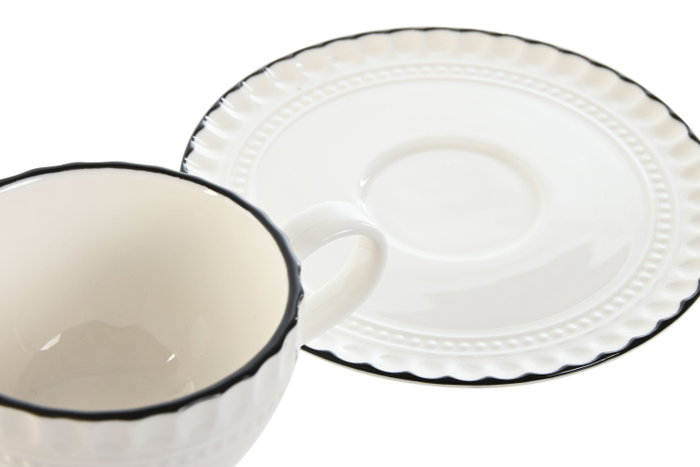 DKD Home Decor Conjunto de Taza y Platillo de Porcelana Blanco Lovin White 24