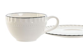 DKD Home Decor Taza Set Plato Tradicional Lovin white 24 Porcelana Blanco Negro 12.5 x 5.3 x 12.5 cm (6 Unidades)