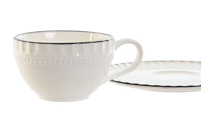 DKD Home Decor Conjunto de Taza y Platillo de Porcelana Blanco Lovin White 24